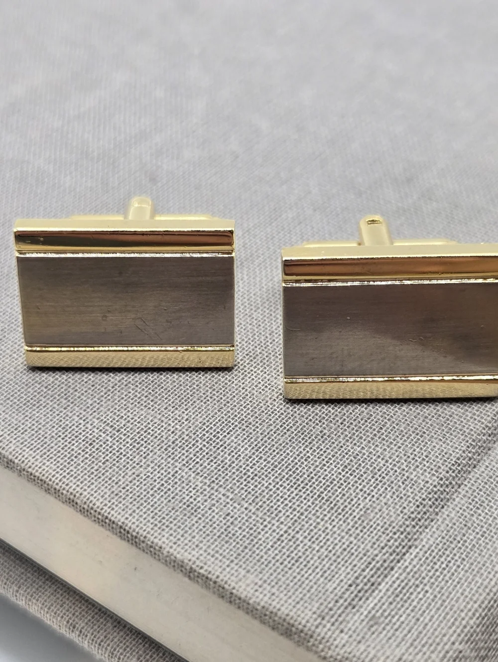 Gold Silver 2 Tone Cufflinks Cuff Links Mid Century Retro Formal Event Aesthetic
